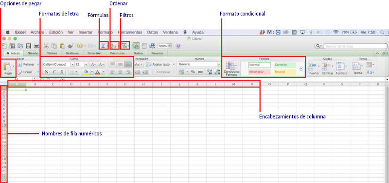 Interfaz de Microsoft Excel